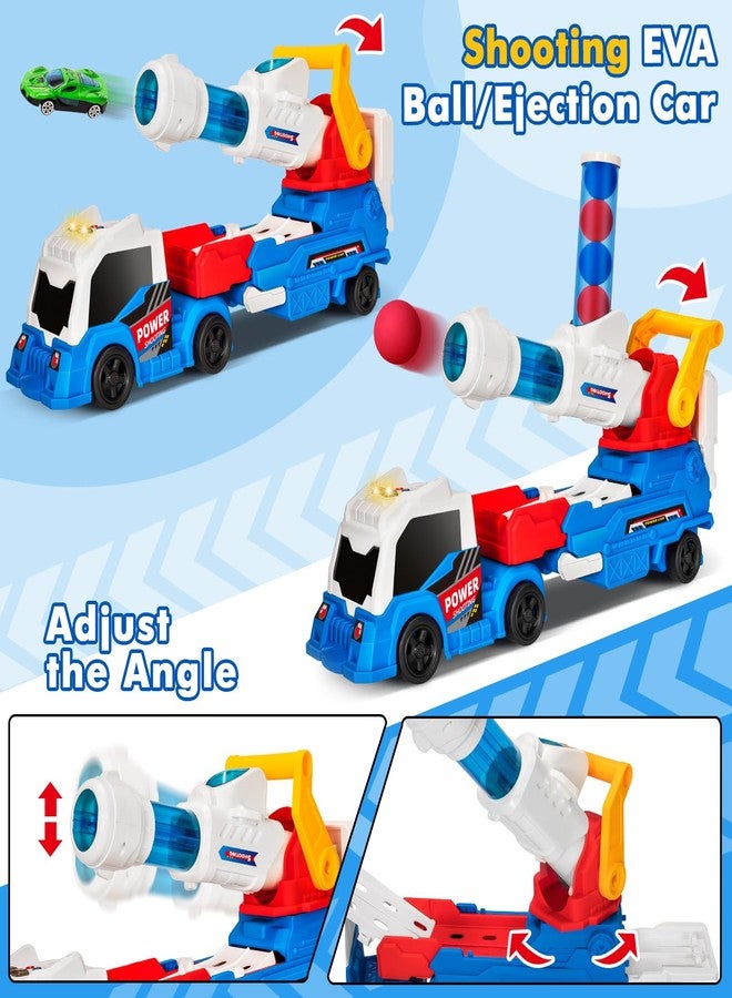 BainGesk Semi Truck Toys Car for 3, 4, 5, 6, 7, 8 Years Old Boys Girls, 28" Ejection and Shooting Truck with Light & Sounds, Includes 4 Race Cars, 10 EVA Balls, Large Car Toys Gifts for Toddler - Image 3
